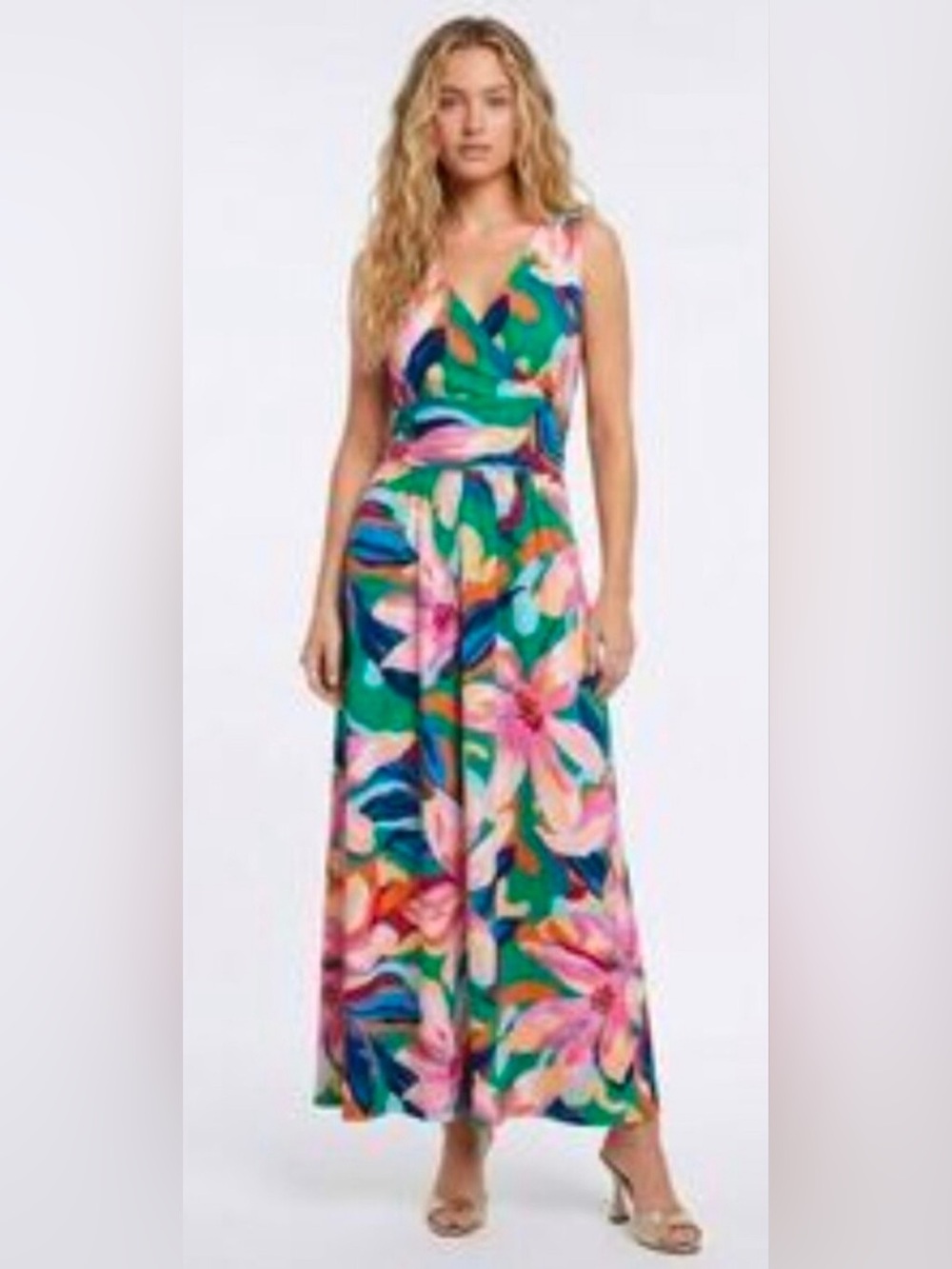 Pappagallo Tropical Floral V-Neck Maxi In Size Large